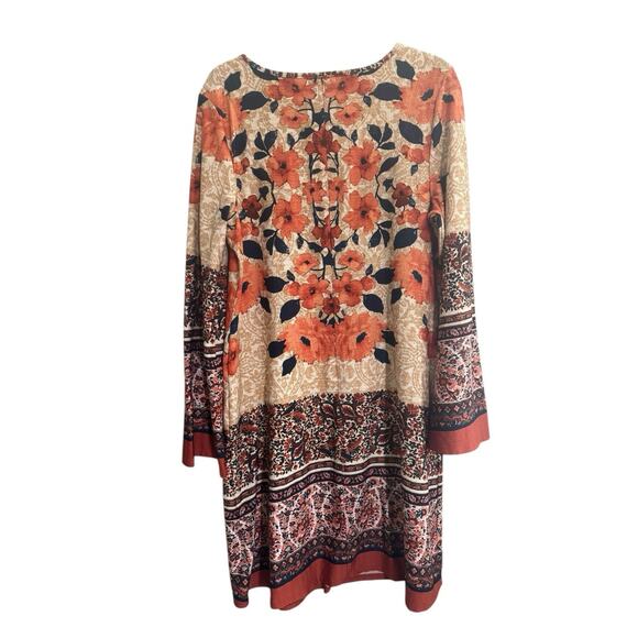 One World Live And Let Live Tunic Dress Large Multi Patterned Beads VNeck #5461 - Picture 9 of 14